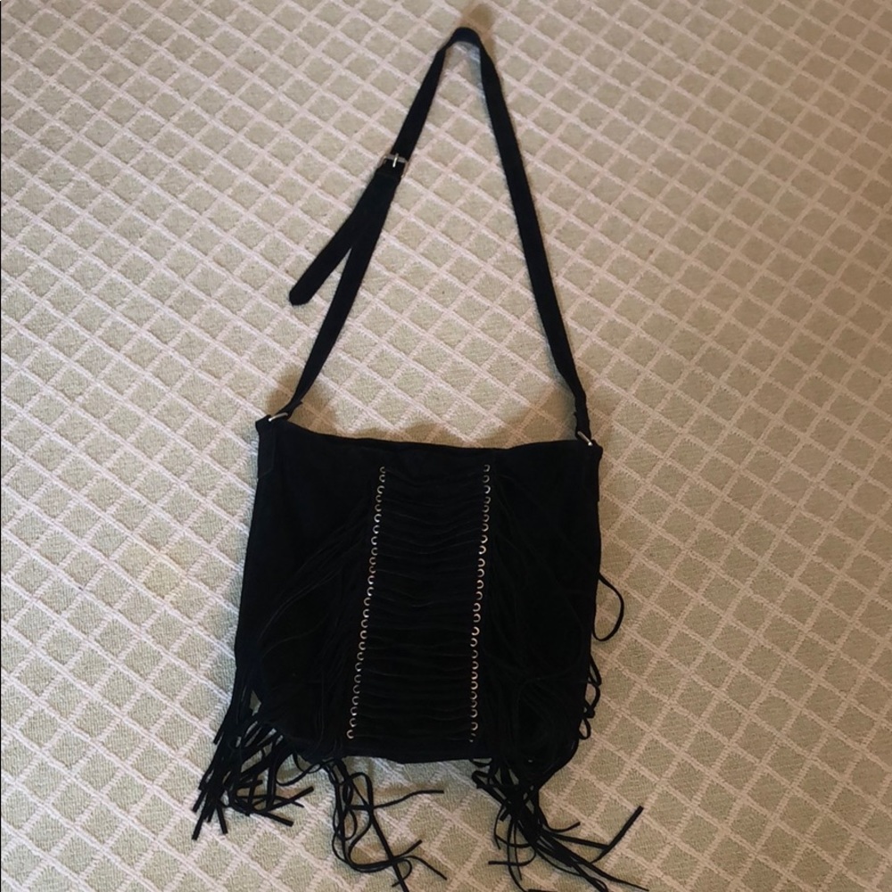 Western fringe Black suede crossbody bag